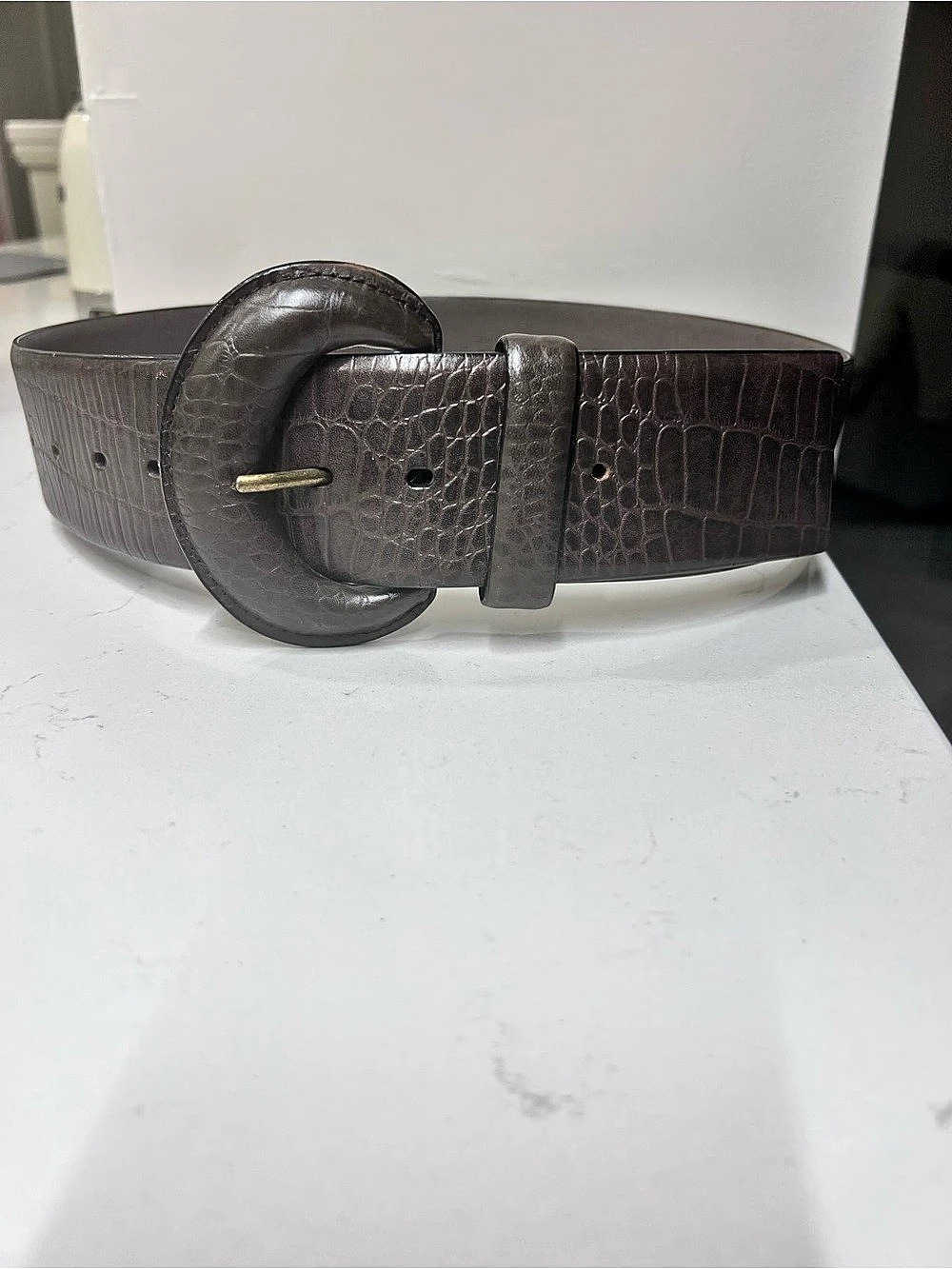 United Colors of Benetton Crocodile-Embossed Leather Belt in Brown Size Small